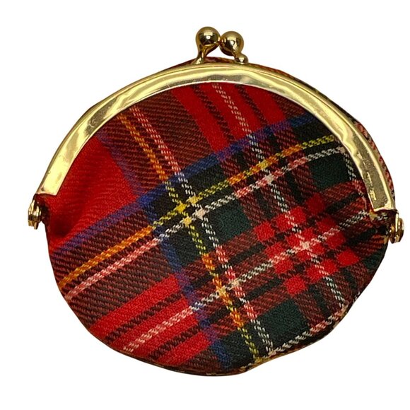 Women’s Red Plaid Wool With Gold Metal Kiss Lock & Frame Closure Coin Purse - Picture 3 of 7